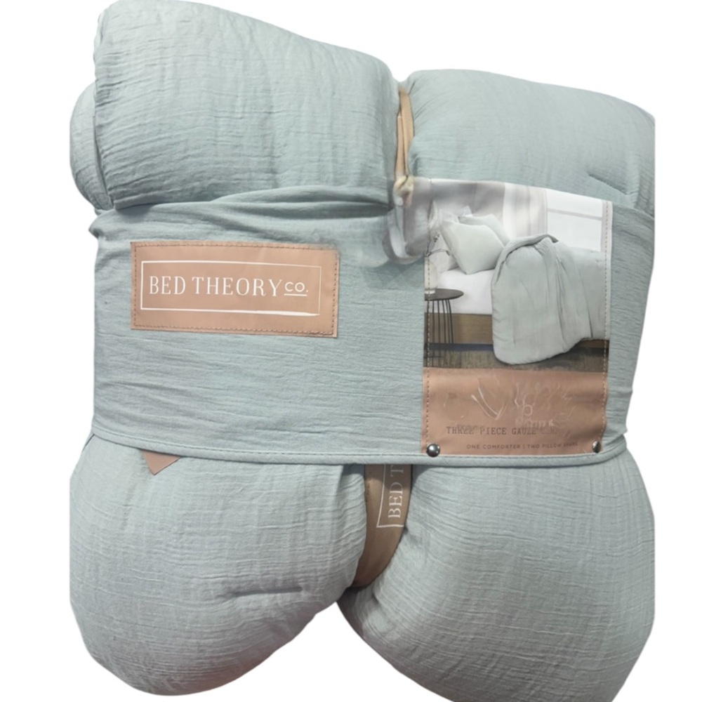 Bed Theory Co. 3 Piece Gauze King Matcha Green Comforter Set Set 104”x90”